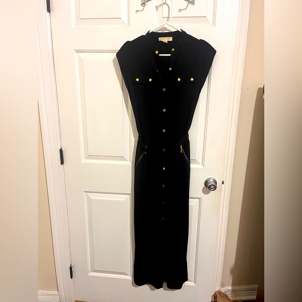 Michael Kors, maxi dark blue dress with gold detailing, size XS